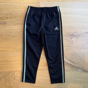 Adidas Kids Black Joggers with Green Stripes